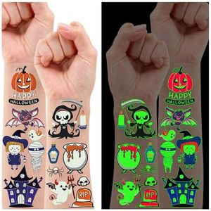 Leesgel Halloween Decorazioni, 10 Fogli Luminoso Tatuaggi per Bambini Tatuaggi Halloween Scheletro/Vampiro/Zucche/Fantasma, Adesivi Halloween Gadget Festa Compleanno Bambini Regalo Accessori Party