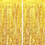 cyxevous Gold Wavy Tinsel Curtain Foil Fringe Curtains Photo Booth Props for Bridal Shower Decorations Gold Birthday Decorations (2 Pack 3.2 ft X 6.6 ft)