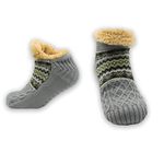 Sock Stack Short Nordic Cozy Slipper Fluffy Socks for Women and Men Heat Holding Knitted Wool Sock with Sherpa Fuzzy Lining Comfortable Bed Slippers, S/M UK 4-7 Fair Isle/Nordic - Grey