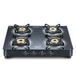 Prestige Royale Plus GT 04 Toughened Black Glass Top Gas Stove(Manual, 4 Brass Burners, Black, Baati/Tandoor Stand Inside)