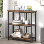 FOLUBAN Bookshelf, Small Modern 3 Tier Bookcase, Wood and Metal Standing Storage Book Shelves for Living Room, Office, Bedroom (Rustic Walnut)