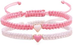 by Isla Jewelry Set of 2 White and Pink Heart Beaded Matching Bracelets for Couples and Best Friends Handmade Bracelet for Friendships and Partners Gift For Couples Boyfriend Girlfriend Him Her