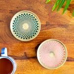 ExclusiveLane 'Mughal Arc' Hand-Enamelled Pure Brass Coasters for Cups Tea Coasters for Glasses Dining Table Coaster for Hot Pots Coasters for Office Tableware (Set of 2)