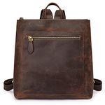 S-ZONE Women Genuine Leather Backpack Purse Travel Satchel Bag with Luggage Sleeve, Deep Brown, Travel Backpacks