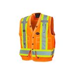 Pioneer Hi Vis Surveyor's Safety Vest - Engineer Style - Breathable Mesh & Reflective Tape - 7 Pockets - Hi Vis Orange