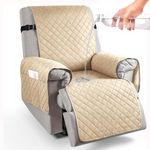 HOKIPO 100% Waterproof Quilted 1 Seater Recliner Chair Slipcovers with Side Pockets, Sand Brown (AR-4971-SBR)