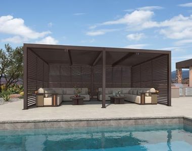 PURPLE LEAF Outdoor 12' × 20' Louvered Pergola with Detachable Louver Walls Patio Adjustable Aluminum Retractable Metal Roof for Deck Backyard Hardtop Gazebo Sun Shade, 2 Short and 1 Long Sides