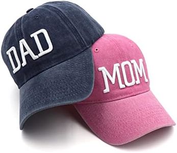 Rivanoer Mom and Dad Hats Fathers Day Dad Gifts Hat for Mom and Dad Embroidered Adjustable Baseball Caps for Couples Parents, Navy Blue Dad Hat and Pink Mom Hat