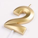 AR Giftzadda 2 Number Golden Candle Cake Topper for 2nd Birthday/Anniversary Party Celebrations Pack of 1 (2 No. Candle)