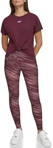 DKNY SPORT Maglietta con Logo Metallico Boxy Knit T-Shirt, Colore: Rosso, S Donna