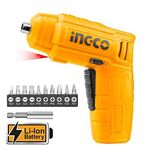 INGCO Lithium-Ion Cordless Screwdriver, Powered Screwdriver LED Rechargeable Handy Drill Screwdriver with 11 pc Accessories, 1pcs Magnetic Bit Holder