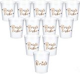BOAO 12 Pieces Bachelorette Cups Team Bride Cups with Rose Gold Foil for Wedding, Bridal Shower, Bride Gift and Engagement Party Decorations (White)