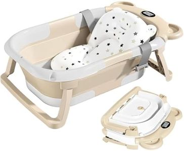 TPN Collapsible Baby Bathtub, Baby Bath Tub with Soft Cushion & Real-Time Thermometer, Baby Bathtub Infant to Toddler Tub (0-36 Months), Portable Newborn Travel Bath Tub