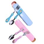 XAVRY Spoon Set Premium Stainless Steel Cutlery Re-usable (Spoon, Fork, Travel Spoon Box) Portable Tableware for Men Women Home, Office, School Kids (Pack of 2,Pink+Blue)