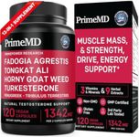 PrimeMD 12-in-1 Fadogia Agrestis and Tongkat Ali for Men - Testosterone Supplement for Men with Turkesterone - Men's Health Supplement for Overall Well-Being with 1342mg Per Serving (120 Capsules)