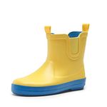 DREAM PAIRS Kids Rain Boots Boys Girls Rain Shoes Easy On Waterproof Non-Slip Short Rain Boots Toddler Kid,SDRB2201K-E,Yellow/Blue,Size 6 M US