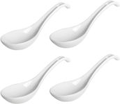 Porcelain Soup Spoons Set of 4, Ceramic Chinese Soup Spoons 6.6 Inch, Asian Soup Spoons, Japanese Ramen Spoons, White