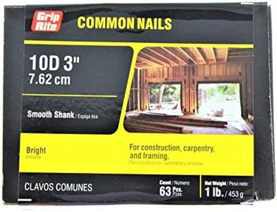 GRIP-RITE 10C1 FASN'ERS 10D 9 Gauge 5/16" Head Bright Common 3" Construction/Framing Nails 66 Pack