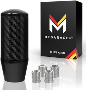 Mega Racer 100% Real Carbon Fiber Shift Knob for Buttonless Automatic and 4, 5 and 6 Speed Manual Transmission Vehicles, Carbon Fiber Grip, Black Top and Bottom