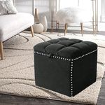 CREATIVE SKILLS Multipurpose Foldable Storage Bins Box Ottoman Coffee Table with Cushion Seat Lid Cube Space Saving Storage Box Foot Rest for Bedroom Living Room Books - Black [ Pack of 1]