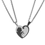 Hewill Stainless Steel Cat Kitty Necklace for Women Men Matching Cat Love Heart Necklace for Couples Girls Friendship Jewelry Gift, No Gemstone