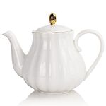 Sweejar Home Porcelain Tea Pot with Infuser and Lid,Teaware with Filter 890 ml for Tea/Coffee/Milk/Women/Office/Home/Gift (Pumpkin Shape, White1)