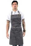 Under NY Sky No-Tie Armor Gray Apron - Durable Twill with Leather Reinforcement, Split-Leg - Adjustable for Men and Women - Pro Barber, Tattoo, Barista, Bartender, Baker, Hair Stylist, Server Apron