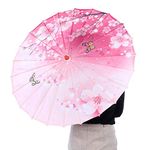 Oiled Paper Umbrella, Classic Flower Umbrella Women Hand Made Dance Oriental Umbrella Parasol with Wood Handle for Taking Photos/Dance Pink