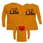RAINBOWTEES Unisex I Love My Life Family Printed Regular Fit Full Sleeve T-shirt for Father Mother and Kid's (Mustard) - Set of 3