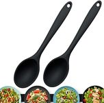 Silicone Serving Spoons, Silicone Spoons for Cooking, Non-stick Mixing Spoons 27 cm, Seamless Silicone Spoon 27 cm | Resistant to 250℃ High Heat | Dishwasher Safe | Set of 2 (2X Black)