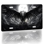 Black Eagle Fly Under Moon License Plate, Funny License Plate Cover, Aluminum Car Decoration Accessory Vanity Tag for US Canada Standard, 4 Holes 12" X 6" Gifts for Men Women