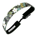 Sweaty Bands Womens Girls Headband - Non-Slip Velvet-Lined Floral Hairband - Bloominous Olive 1-Inch