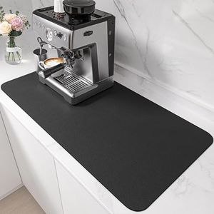 PoYang 31"x17" Coffee Mat X-Large, Coffee Bar Accessories for Countertop, Absorbent Dish Drying Mat, Anti-Slip and Hide Stain Pad for Espresso Machine, Espresso Maker and Kitchen Counter, Black