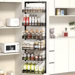 Over Door Storage 6-Tier Adjustable Pantry Door Organizer Shelves with Hook for Each Layer, Back Door Metal Hanging Spice Rack for Kitchen Pantry Bathroom (Black)