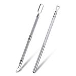 Sularpek 2 Pack Cuticle Pusher and Cuticle Peeler, Cuticle Pusher Stainless Steel Dual Head Nail Scraper,Nail Gel Polish Remover Tool for Fingernails and Toenails（Silver）