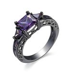 Daesar Wedding Rings for Women, Plated 18K Black Gold Rings for Women Vintage Purple Square Shape Cubic Zirconia Ring Size J 1/2