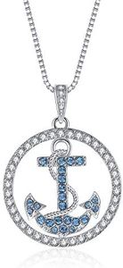 Necklace Anchor Blue Pendant 925 Silver Maritime Crystals Blue White Gifts for Women, Sister, Mother, Daughter with Jewellery Box, Silver, Crystals from Swarovski®.