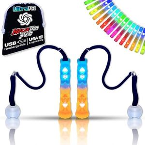 UltraPoi HelixPoi Pro Set – Rechargeable LED Poi w/ 50+ Color Modes – Spinning Light Flow Toys w/Non-LED Knob Handles, Soft Cases & Adjustable Leashes – Visual Poi for Rave, Parties & Performance