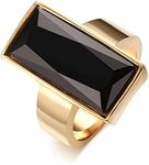 Stainless Steel Gold Plated Rectangular Black Glass Crystal Ring for Women,Best Friend Gift,Size 9