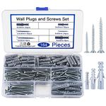 164 Pcs Screws and Wall Plugs Set(82 x Wall Raw Plugs, 82 x Plasterboard Fixings Screws), Masonry Brick Concrete Wall Fixings Self Drilling Screws and Wall Plugs Anchor Bolts, M3.5/M4/M5/M6/M8