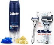 Gillette Skinguard Razor, 1 Pc & Shaving Gel For Men Refreshing Breeze With Cocoa Butter 195 Ml, White,2 Count