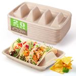 Gezond Compostable Taco Holder Disposable Taco Plates 20 Pack Taco Rack Taco Party Supplies, Made of Sugarcane Pulp, Holds 3 Tacos Each