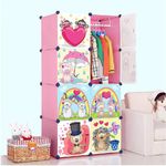 HEMOVIA Plastic Baby Wardrobe Collapsible Storage Rack Multipurpose Shelve Closest Organizer for Kids and Living Room Bedroom Collapsible Wardrobe for Kids Clothes/Toys/Book (GT-Pink, 8-Door)
