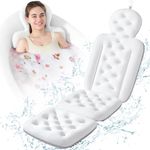 Bathtub Pillow Full Body, Luxury Bath Cushion for Tub with 160 Suction Cups, Bath Mat for Head and Neck Support with Laundry Bag White (51.2" x 16.2")