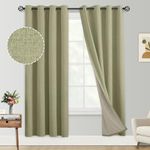 Yakamok Sage Green Linen Curtains 100% Blackout 72 Inches Long,Room Darkening Textured Curtains for Living Room Thermal Grommet Bedroom Curtains 2 Panels with Greyish White Liner