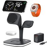 Wireless Charging Station for Magsafe Charger,Charging Station for Multiple Devices,Wireless Charger for iPhone 16/15/14/13/12 Series,Apple Watch Series 1-10,AirPods Pro with LED and Adapter (Black)