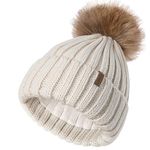 FURTALK Kids Winter Hats Baby Girl Boy Toddler Cotton Lined Beanie Hat Bobble Hat Removable Pom Pom Hats 3-24M/2T-8T Beige