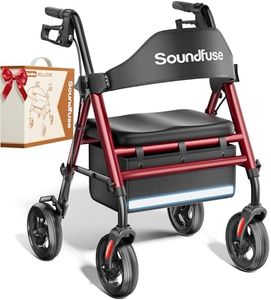 SOUNDFUSE Walkers for Seniors, Rollator Walker with Seat, 8" All Terrain Wheels, Double Support Bar, 350lb, 16" Ergonomic Arc Seat and Comfortable Backrest, Dual Height Adjustable and Foldable Design