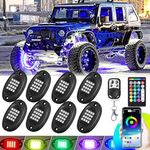 8Pods RGB LED Rock Ligh forTrucks UTV, Multicolor Neon Underglow Lights with App/RF Control Music Mode, Brake Warn Dual Zone Control Exterior Lights Waterproof for Car Jeep Offroad SUV ATV Wheel Well