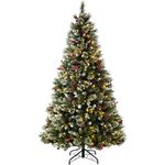 WeRChristmas Pre-lit Victorian Snow Berries Cones Christmas Tree with 260 LED Lights, Green, 7 feet/2.1 m